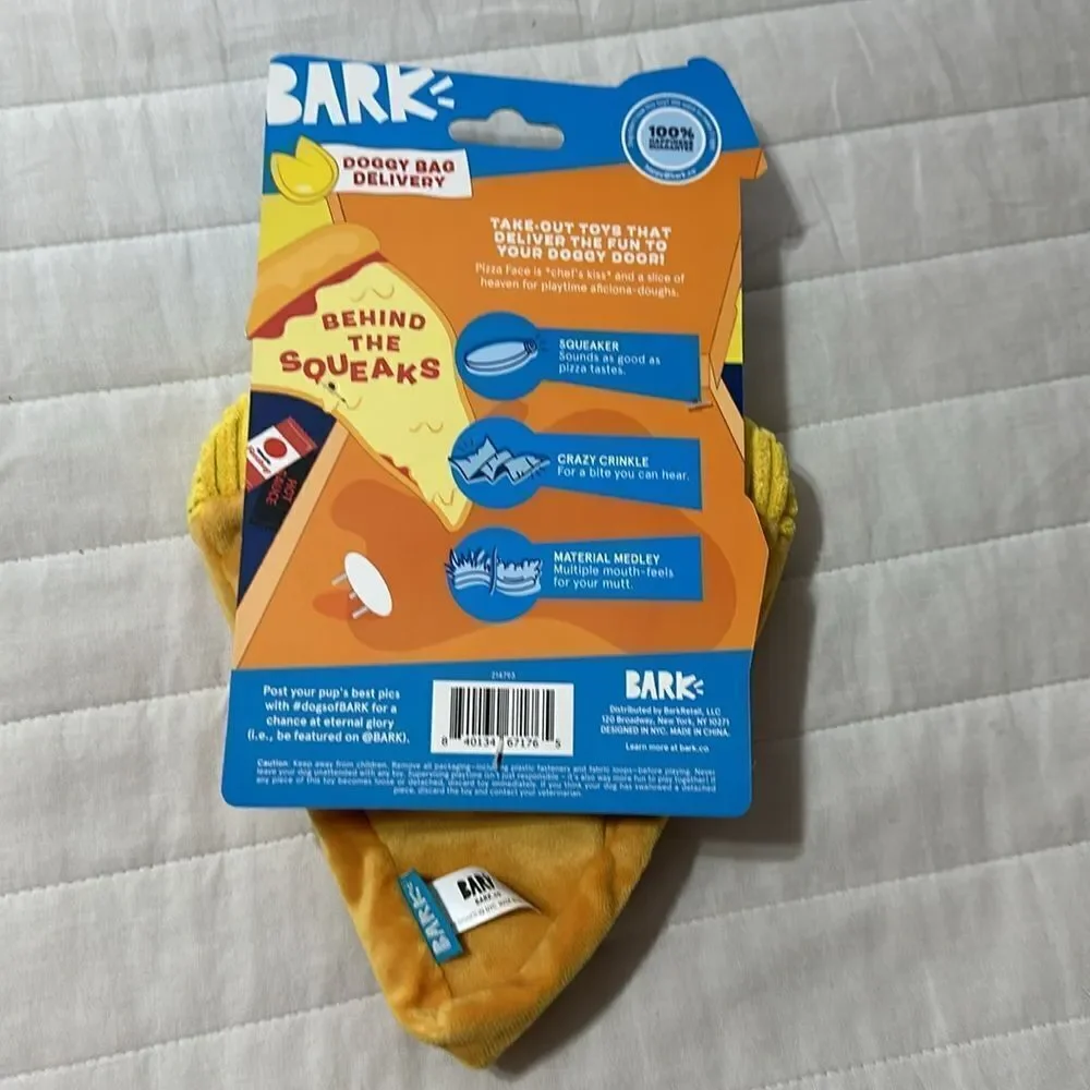 BARK All dog sizes Squeaky Plush Corduroy Faux Fur Pizza Slice Dog Toy